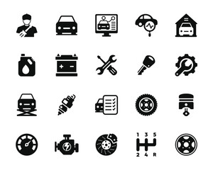 Car service icon set isolated on transparent background
