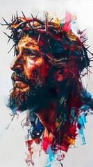 Graffiti-inspired Painting of Jesus with Thorn Crown