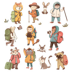 Obraz premium Cute Animals Tourist or Travellers with Suitcase Cam