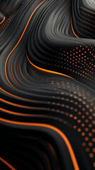 An abstract wavy pattern with orange dots, evoking a sense of movement and modern art.