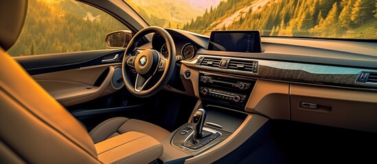 modern luxury car interior, comfortable and expensive car, automotive concept