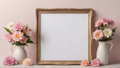 The perfect blend of simplicity and beauty, a blank frame set against a stunning mockup background of delicate flowers.