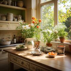Fototapeta na wymiar interior of a bright and beautiful kitchen
