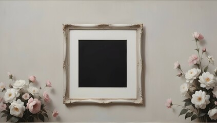 The perfect blend of simplicity and beauty, a blank frame set against a stunning mockup background of delicate flowers.