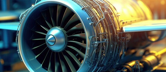 turbo jet airplane or airplane turbine engine, aviation concept - obrazy, fototapety, plakaty