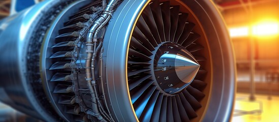 turbo jet airplane or airplane turbine engine, aviation concept