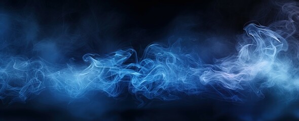 Ethereal Blue Smoke Wafting Through Dark Background in a Mysterious Studio Setting