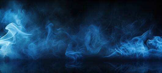 Blue and white smoke intertwining against a deep black backdrop