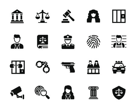 Law and justice icon set isolated on transparent background