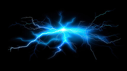 Isolated blue electrical lightning strike visual.