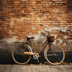 Vintage bicycle against a rustic brick wall.