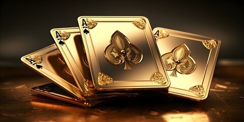 D render of gold metal ace cards for poker and blackjack. Concept Photography, 3D Rendering, Poker, Blackjack, Gold Metal