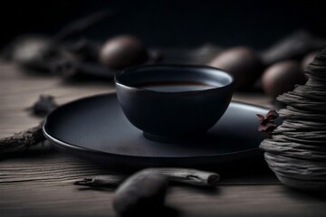 dark brown and black coffee cup presentation