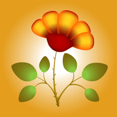 Big beautiful flower. Flower with thorns. Petals with orange gradient. Fairytale flower on orange background