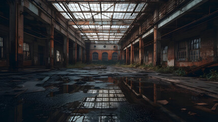  abandoned steel plant with puddles in the middle