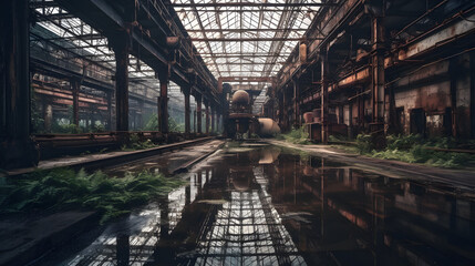 Fototapeta premium abandoned steel plant with puddles in the middle