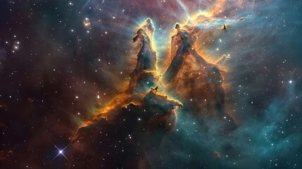Majestic Pillars of Creation Nebula Space View Ai generated - obrazy, fototapety, plakaty