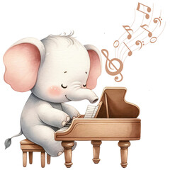 Elephant Playing Piano Musical Illustration
