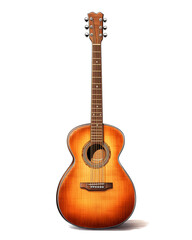 Vintage acoustic guitar with a warm sunburst finish standing upright, perfect for music and instrument-related themes