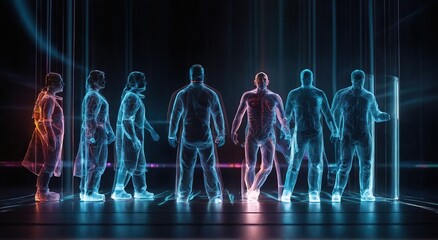 people team made of light, hologram - obrazy, fototapety, plakaty