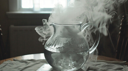 Jug with steam smoke using dry ice and water.