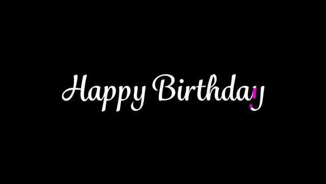 Happy Birthday handwritten text animated on transparent background. 4k video birthday card. Perfect for celebrations and greeting cards