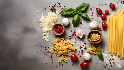 Fototapeta na wymiar dry pasta spaghetti with ingredient