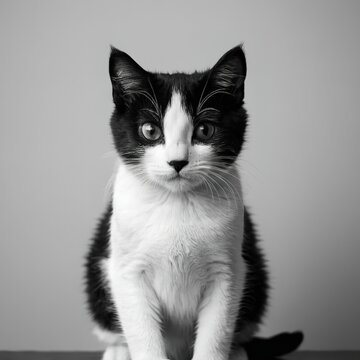 cute kitty with monochrome wall background