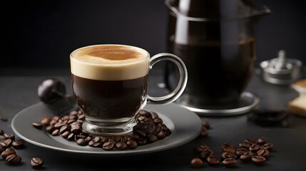 Fototapeta premium cup of coffee with beans, ai generated
