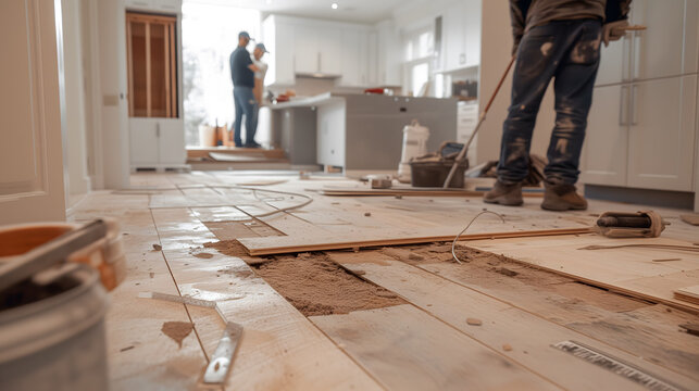 La r&eacute;novation d'un sol de maison.