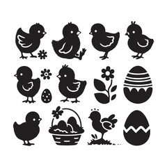 Mesmerizing Easter Chick Silhouette Set - Conjuring the Cuteness with Chick Vector - Easter Vector - Easter Chick Illustration
