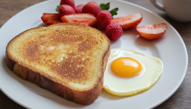 Eggy bread on the plate, photographed with natural light.