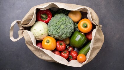 Top view vegetables and fruits in bag