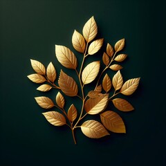 golden autumn leaves on dark green background