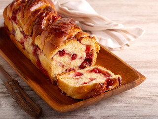 Redcurrant and white chocolate babka bread