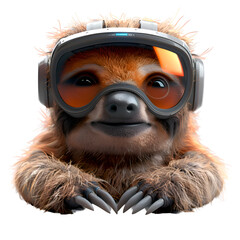 A 3D animated cartoon render of a funny sloth wearing a futuristic visor.