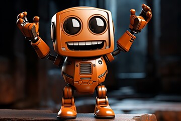 Charming 3d android character cute cartoon robot with a big smile, exuding humor and charm