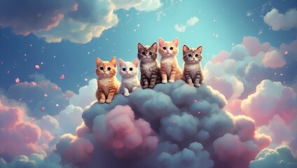Adorable 3D Rendered Cartoon Cats in Colorful Digital Painting