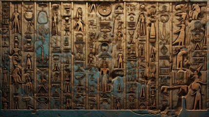Ancient Egyptian Hieroglyphs Carved in Stone Relief