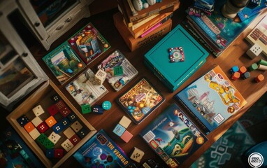 Fototapeta na wymiar Board Game Nights - A selection of popular board games set up for a game night, highlighting the joy of tabletop gaming. 