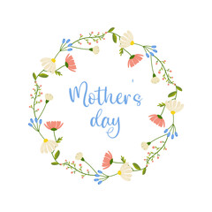 mothers day, text with floral frame on white background, for card design, congratulations