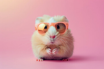 hamster sporting sunglasses, isolated against a solid pastel background. The hamster exudes style and flair, adding a playful twist to any design. Perfect for fun and personality into your projects