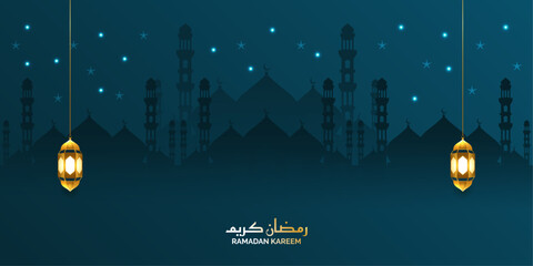luxury night islamic ramadan eid background banner with lantern 