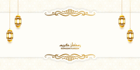 luxury frame border islamic ramadan eid background banner with lantern  - obrazy, fototapety, plakaty