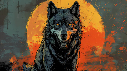 alpha wolf art illustration background - obrazy, fototapety, plakaty