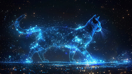 Obraz na płótnie Canvas Whimsical cat-shaped constellation in a starry night sky, celebrating the mystical and cosmic connection between cats and the universe.