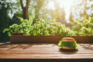 Meaty hamburger in a restaurant