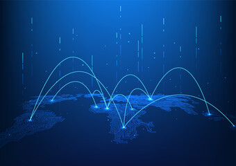 World map technology background High-speed internet network connection covering the entire world It is a technology that helps in transmitting information, communicating, and doing business.