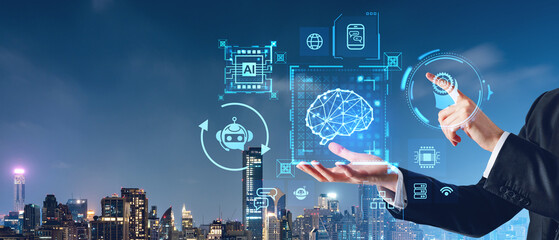 Man using AI interface in city