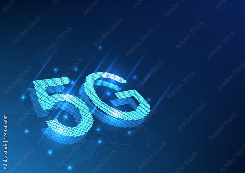 Poster telecommunications technology the 5g signal behind it is an interconnected network with lights, demo